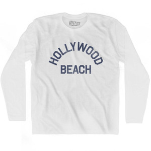 Florida Hollywood Beach Adult Cotton Long Sleeve Vintage T-shirt - White Florida Hollywood Beach Adult Cotton Long Sleeve Vintage T-shirt - White