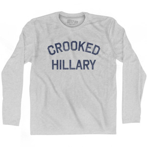 Crooked Hillary Adult Cotton Long Sleeve Political City T-Shirt - Grey Heather