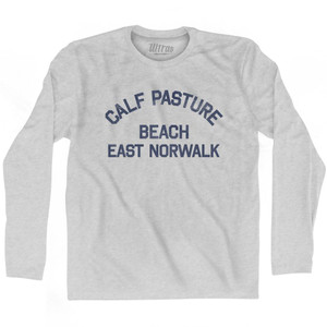 Connecticut Calf Pasture Beach, East Norwalk Adult Cotton Long Sleeve Vintage T-Shirt - Grey Heather