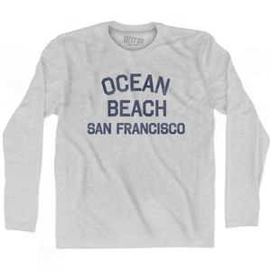 California Ocean Beach, San Francisco Adult Cotton Long Sleeve Vintage T-Shirt - Grey Heather