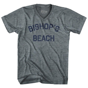 Alaska Bishop's Beach Adult Tri-Blend V-neck Womens Junior Cut Text T-shirt - Athletic Grey