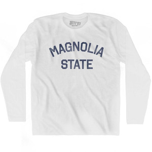 Mississippi Magnolia State Nickname Adult Cotton Long Sleeve T-shirt - White Mississippi Magnolia State Nickname Adult Cotton Long Sleeve T-shirt - White