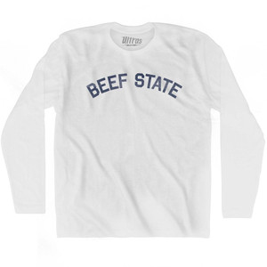 Nebraska Beef State Nickname Adult Cotton Long Sleeve T-shirt - White