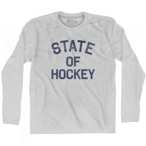 Minnesota State of Hockey Nickname Adult Cotton Long Sleeve T-Shirt - Grey Heather