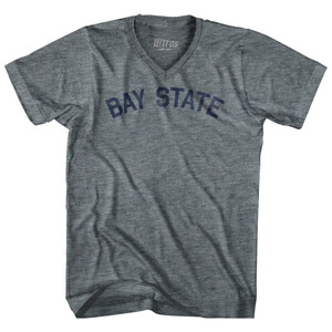 Massachusetts Bay State Nickname Adult Tri-Blend V-neck Womens Junior Cut T-shirt - Athletic Grey Massachusetts Bay State Nickname Adult Tri-Blend V-neck Womens Junior Cut T-shirt - Athletic Grey