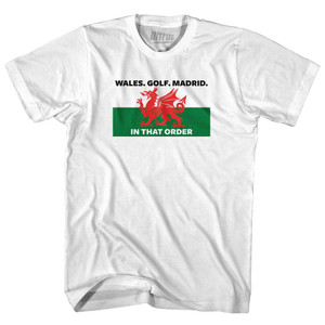 Gareth Bale Wales Golf Madrid In that Order Adult Cotton Soccer T-shirt - White Gareth Bale Wales Golf Madrid In that Order Adult Cotton Soccer T-shirt - White