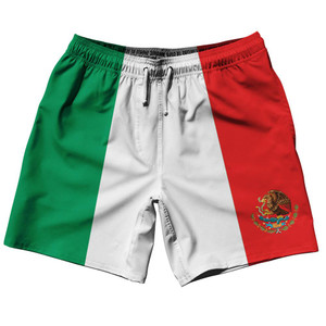 Mexico Country Flag 7.5" Swim Shorts Made in USA - Green White Red Mexico Country Flag 7.5" Swim Shorts Made in USA - Green White Red