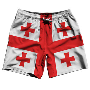 Georgia Country Flag 7.5" Swim Shorts Made in USA - White Georgia Country Flag 7.5" Swim Shorts Made in USA - White