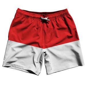 Indonesia Country Flag 7.5" Swim Shorts Made in USA - Red White Indonesia Country Flag 7.5" Swim Shorts Made in USA - Red White