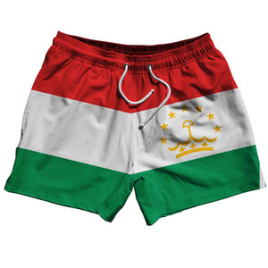 Tajikistan Country Flag 5" Swim Shorts Made in USA - Red Green Tajikistan Country Flag 5" Swim Shorts Made in USA - Red Green