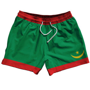 Mauritania Country Flag 5" Swim Shorts Made in USA - Green Red Mauritania Country Flag 5" Swim Shorts Made in USA - Green Red