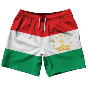Tajikistan Country Flag 7.5" Swim Shorts Made in USA - Red Green Tajikistan Country Flag 7.5" Swim Shorts Made in USA - Red Green