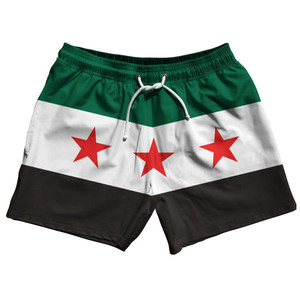 Syria Country Flag 5" Swim Shorts Made in USA - Green Black White Syria Country Flag 5" Swim Shorts Made in USA - Green Black White