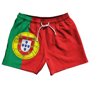 Portugal Country Flag 5" Swim Shorts Made in USA - Red White Portugal Country Flag 5" Swim Shorts Made in USA - Red White