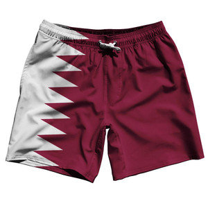 Qatar Country Flag 7.5" Swim Shorts Made in USA - Red White Qatar Country Flag 7.5" Swim Shorts Made in USA - Red White