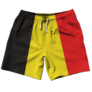 Belgium Country Flag 7.5" Swim Shorts Made in USA - Black Yellow Red Belgium Country Flag 7.5" Swim Shorts Made in USA - Black Yellow Red