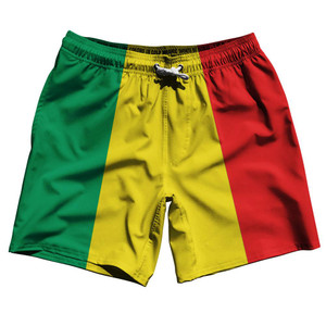 Mali Country Flag 7.5" Swim Shorts Made in USA - Green Red Mali Country Flag 7.5" Swim Shorts Made in USA - Green Red