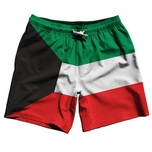 Kuwait Country Flag 7.5" Swim Shorts Made in USA - Red Green Kuwait Country Flag 7.5" Swim Shorts Made in USA - Red Green