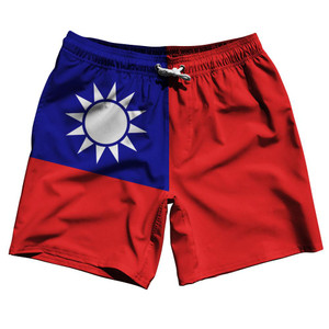 Taiwan Country Flag 7.5" Swim Shorts Made in USA - Red Taiwan Country Flag 7.5" Swim Shorts Made in USA - Red