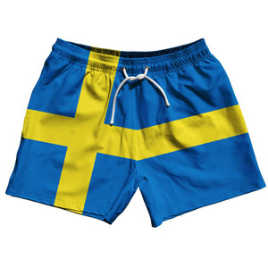 Sweden Country Flag 5" Swim Shorts Made in USA - Blue Yellow Sweden Country Flag 5" Swim Shorts Made in USA - Blue Yellow