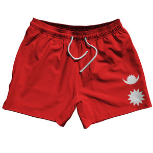 Nepal Country Flag 5" Swim Shorts Made in USA - Red Blue Nepal Country Flag 5" Swim Shorts Made in USA - Red Blue