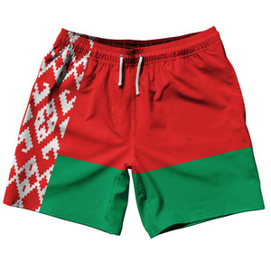 Belarus Country Flag 7.5" Swim Shorts Made in USA - Red Green Belarus Country Flag 7.5" Swim Shorts Made in USA - Red Green