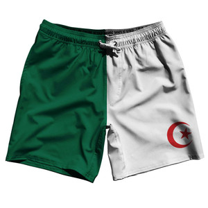 Algeria Country Flag 7.5" Swim Shorts Made in USA - Green White Algeria Country Flag 7.5" Swim Shorts Made in USA - Green White