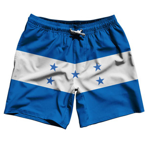 Honduras Country Flag 7.5" Swim Shorts Made in USA - White Blue Honduras Country Flag 7.5" Swim Shorts Made in USA - White Blue