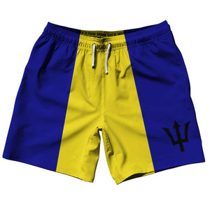 Barbados Country Flag 7.5" Swim Shorts Made in USA - Blue Yellow Barbados Country Flag 7.5" Swim Shorts Made in USA - Blue Yellow