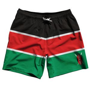 Kenya Country Flag 7.5" Swim Shorts Made in USA - Black Red Green Kenya Country Flag 7.5" Swim Shorts Made in USA - Black Red Green