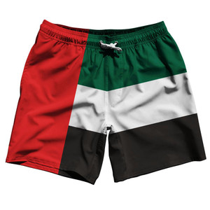 United Arab Emirates Country Flag 7.5" Swim Shorts Made in USA - Green Black United Arab Emirates Country Flag 7.5" Swim Shorts Made in USA - Green Black