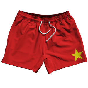 Vietnam Country Flag 5" Swim Shorts Made in USA - Red Vietnam Country Flag 5" Swim Shorts Made in USA - Red