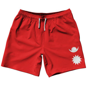 Nepal Country Flag 7.5" Swim Shorts Made in USA - Red Blue Nepal Country Flag 7.5" Swim Shorts Made in USA - Red Blue