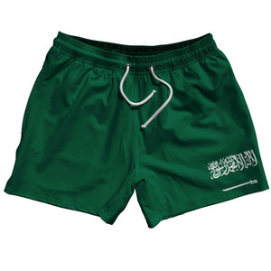 Saudi Arabia Country Flag 5" Swim Shorts Made in USA - White Green Saudi Arabia Country Flag 5" Swim Shorts Made in USA - White Green