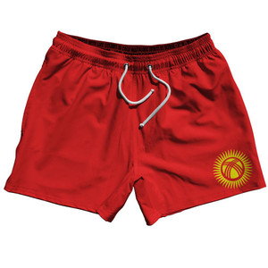 Kyrgyzstan Country Flag 5" Swim Shorts Made in USA - Red Yellow Kyrgyzstan Country Flag 5" Swim Shorts Made in USA - Red Yellow