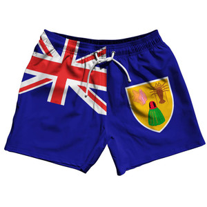 Turks and Caicos Islands Country Flag 5" Swim Shorts Made in USA - Green Yellow Turks and Caicos Islands Country Flag 5" Swim Shorts Made in USA - Green Yellow