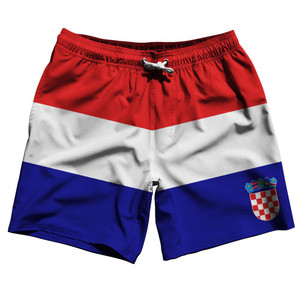 Croatia Country Flag 7.5" Swim Shorts Made in USA - Red White Blue Croatia Country Flag 7.5" Swim Shorts Made in USA - Red White Blue