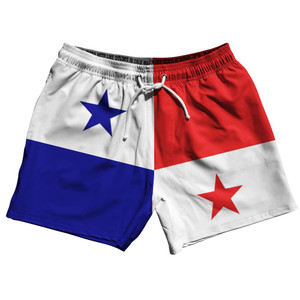 Panama Country Flag 5" Swim Shorts Made in USA - Blue Red White Panama Country Flag 5" Swim Shorts Made in USA - Blue Red White