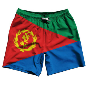 Eritrea Country Flag 7.5" Swim Shorts Made in USA - Green Red Blue Eritrea Country Flag 7.5" Swim Shorts Made in USA - Green Red Blue