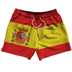 Spain Country Flag 5" Swim Shorts Made in USA - Red Yellow Spain Country Flag 5" Swim Shorts Made in USA - Red Yellow