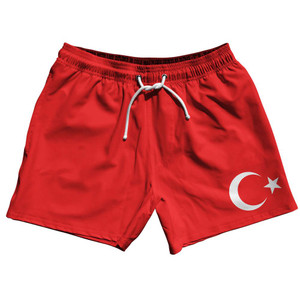 Turkey Country Flag 5" Swim Shorts Made in USA - Red White Turkey Country Flag 5" Swim Shorts Made in USA - Red White
