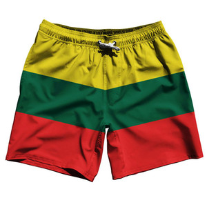 Lithuania Country Flag 7.5" Swim Shorts Made in USA - Green Red Yellow Lithuania Country Flag 7.5" Swim Shorts Made in USA - Green Red Yellow