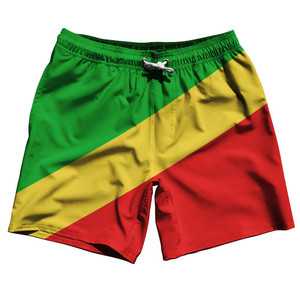 Congo Country Flag 7.5" Swim Shorts Made in USA - Red Yellow Green Congo Country Flag 7.5" Swim Shorts Made in USA - Red Yellow Green