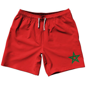 Morocco Country Flag 7.5" Swim Shorts Made in USA - Red Green Morocco Country Flag 7.5" Swim Shorts Made in USA - Red Green
