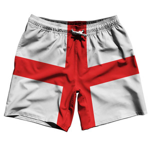 England Country Flag 7.5" Swim Shorts Made in USA - White Red England Country Flag 7.5" Swim Shorts Made in USA - White Red