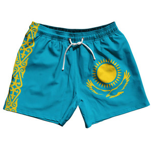 Kazakhstan Country Flag 5" Swim Shorts Made in USA - Blue Yellow Kazakhstan Country Flag 5" Swim Shorts Made in USA - Blue Yellow
