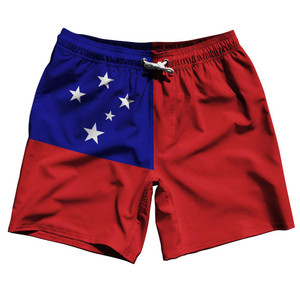 Samoa Country Flag 7.5" Swim Shorts Made in USA - Red Blue Samoa Country Flag 7.5" Swim Shorts Made in USA - Red Blue