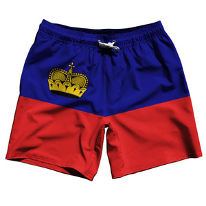 Liechtenstein Country Flag 7.5" Swim Shorts Made in USA - Blue Yellow Red Liechtenstein Country Flag 7.5" Swim Shorts Made in USA - Blue Yellow Red