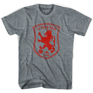 Spain Espana La Furia Roja Lion Adult Tri-Blend Soccer T-shirt - Athletic Grey Spain Espana La Furia Roja Lion Adult Tri-Blend Soccer T-shirt - Athletic Grey