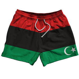 Libya Country Flag 5" Swim Shorts Made in USA - Red Black Green Libya Country Flag 5" Swim Shorts Made in USA - Red Black Green